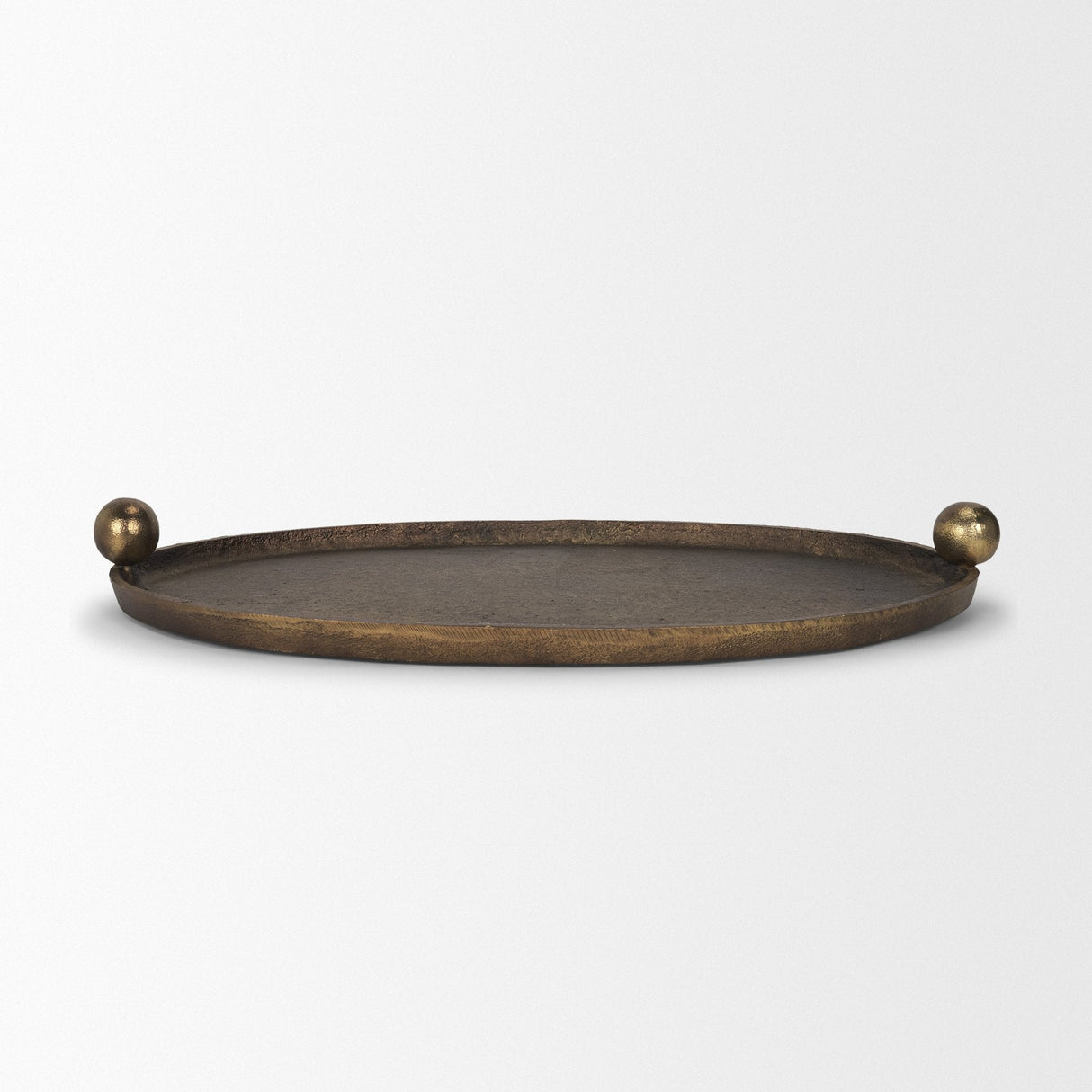 Jianna Small Oval Textured Antiqued Gold Metal Tray with Handles by Mercana at Eve Furniture