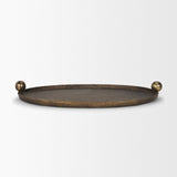 Jianna Small Oval Textured Antiqued Gold Metal Tray with Handles by Mercana at Eve Furniture
