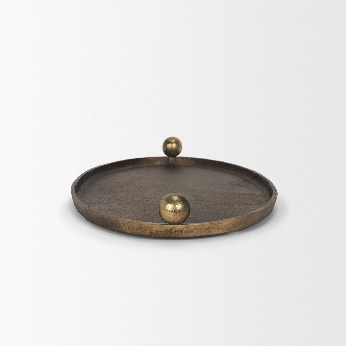 Jianna Small Oval Textured Antiqued Gold Metal Tray with Handles by Mercana at Eve Furniture