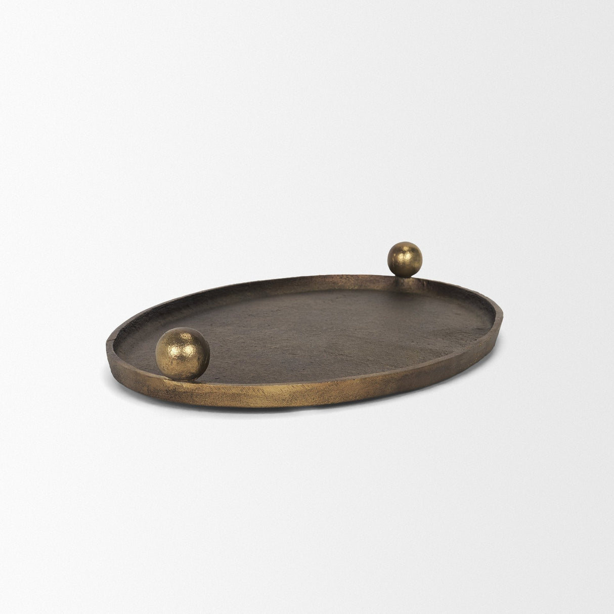 Jianna Small Oval Textured Antiqued Gold Metal Tray with Handles by Mercana at Eve Furniture