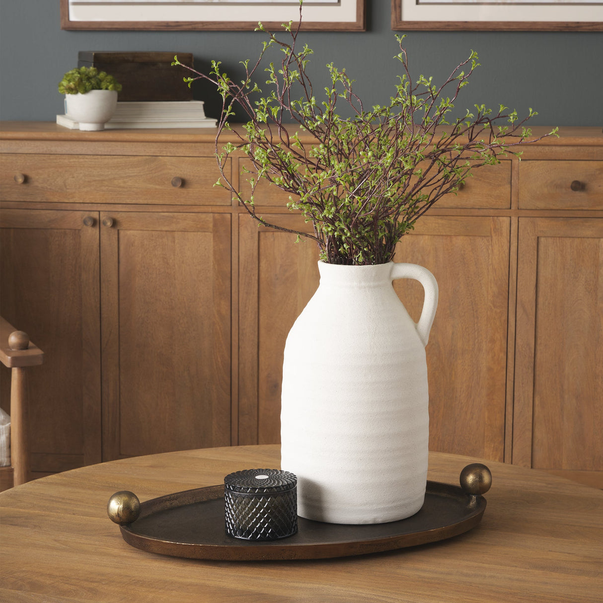 Jianna Small Oval Textured Antiqued Gold Metal Tray with Handles by Mercana at Eve Furniture