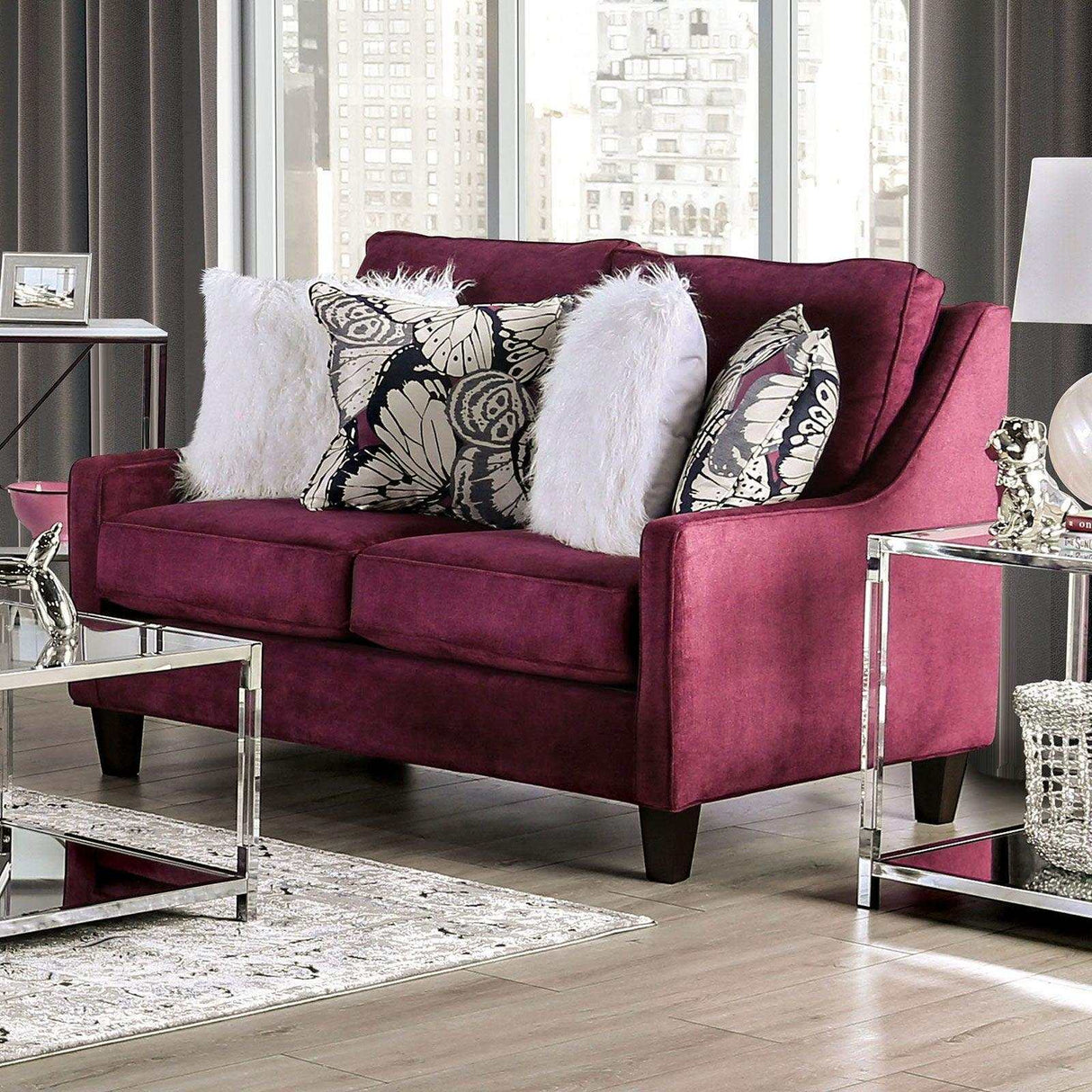 Jillian Plum Stationary Sofa & Loveseat by Furniture of America at Eve Furniture