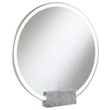 Jocelyn Chrome Frame Round Table Top LED Vanity Mirror White Marble Base