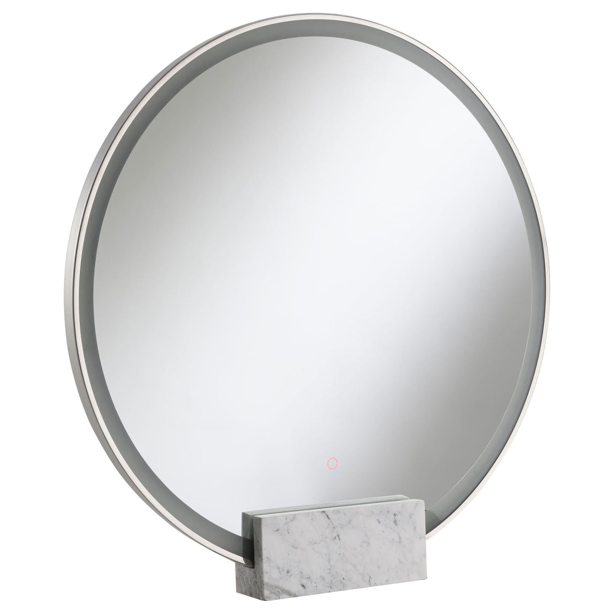 Jocelyn Chrome Frame Round Table Top LED Vanity Mirror White Marble Base