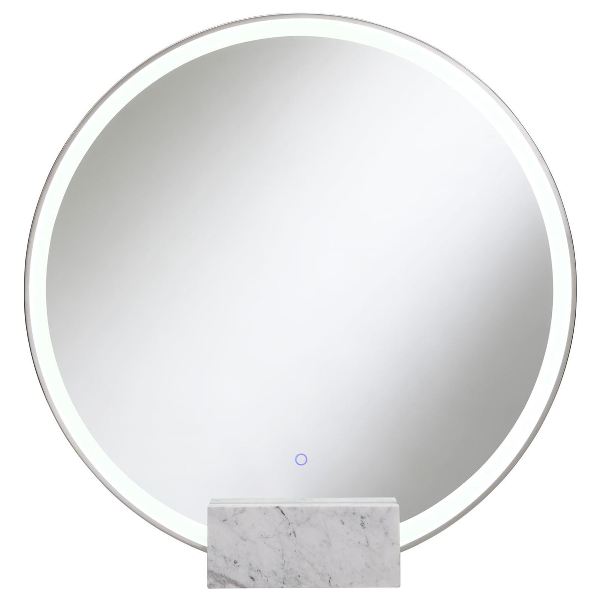 Jocelyn Chrome Frame Round Table Top LED Vanity Mirror White Marble Base