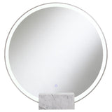 Jocelyn Chrome Frame Round Table Top LED Vanity Mirror White Marble Base