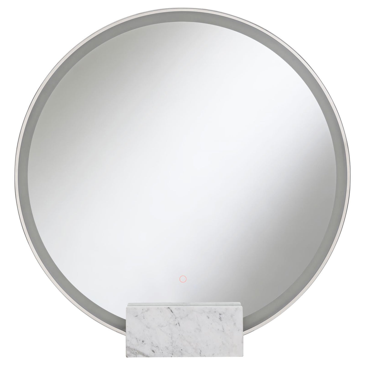 Jocelyn Chrome Frame Round Table Top LED Vanity Mirror White Marble Base