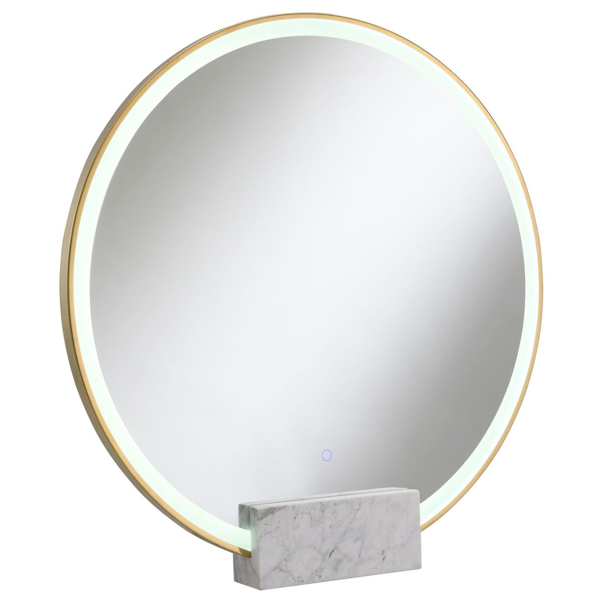 Jocelyn Gold Frame Round Table Top LED Vanity Mirror White Marble Base