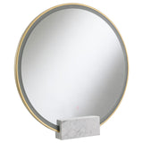 Jocelyn Gold Frame Round Table Top LED Vanity Mirror White Marble Base