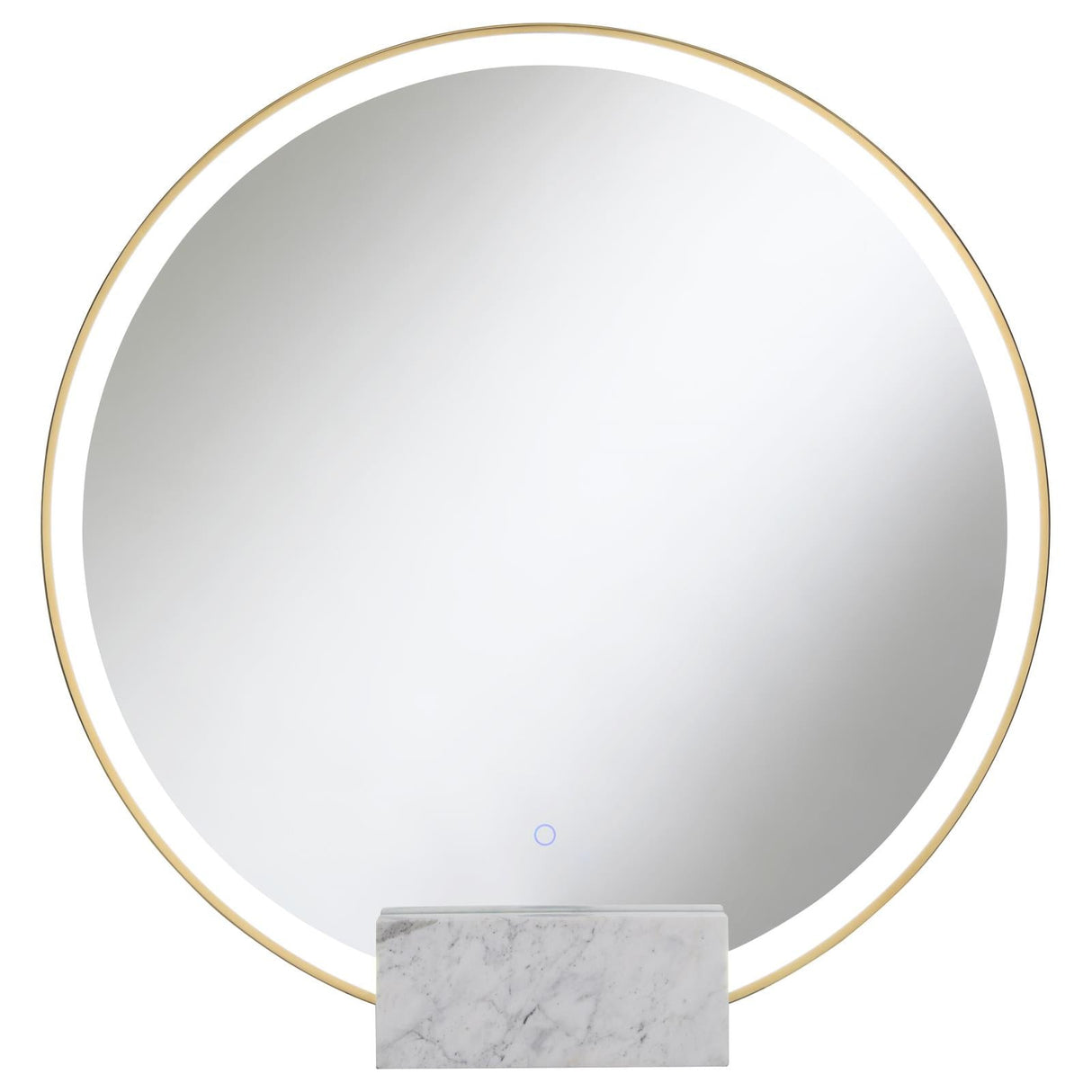 Jocelyn Gold Frame Round Table Top LED Vanity Mirror White Marble Base