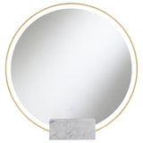 Jocelyn Gold Frame Round Table Top LED Vanity Mirror White Marble Base