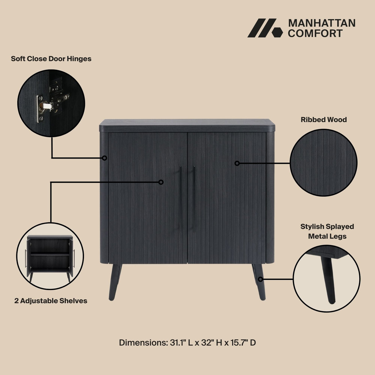 Jodie Accent Cabinet in Charcoal Grey by Manhattan Comfort at Eve Furniture