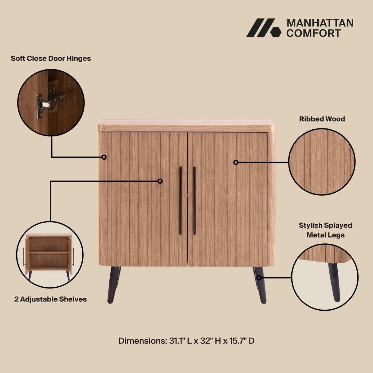 Jodie Accent Cabinet in Maple by Manhattan Comfort at Eve Furniture