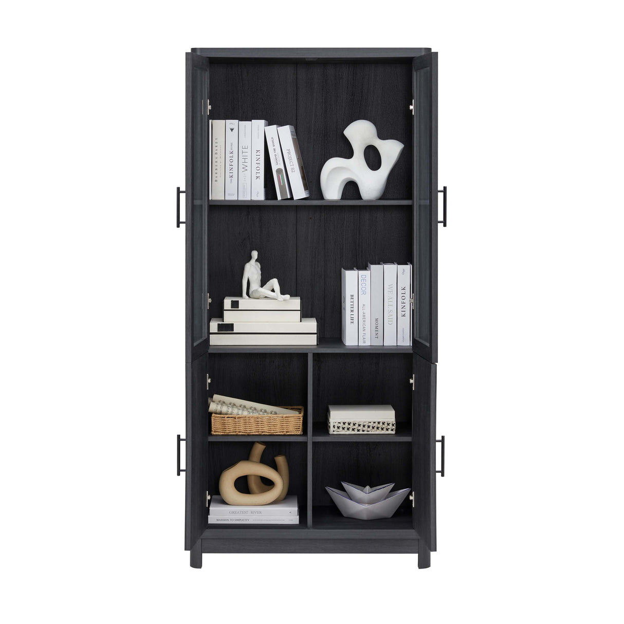 Jodie Bookcase in Charcoal Grey by Manhattan Comfort at Eve Furniture
