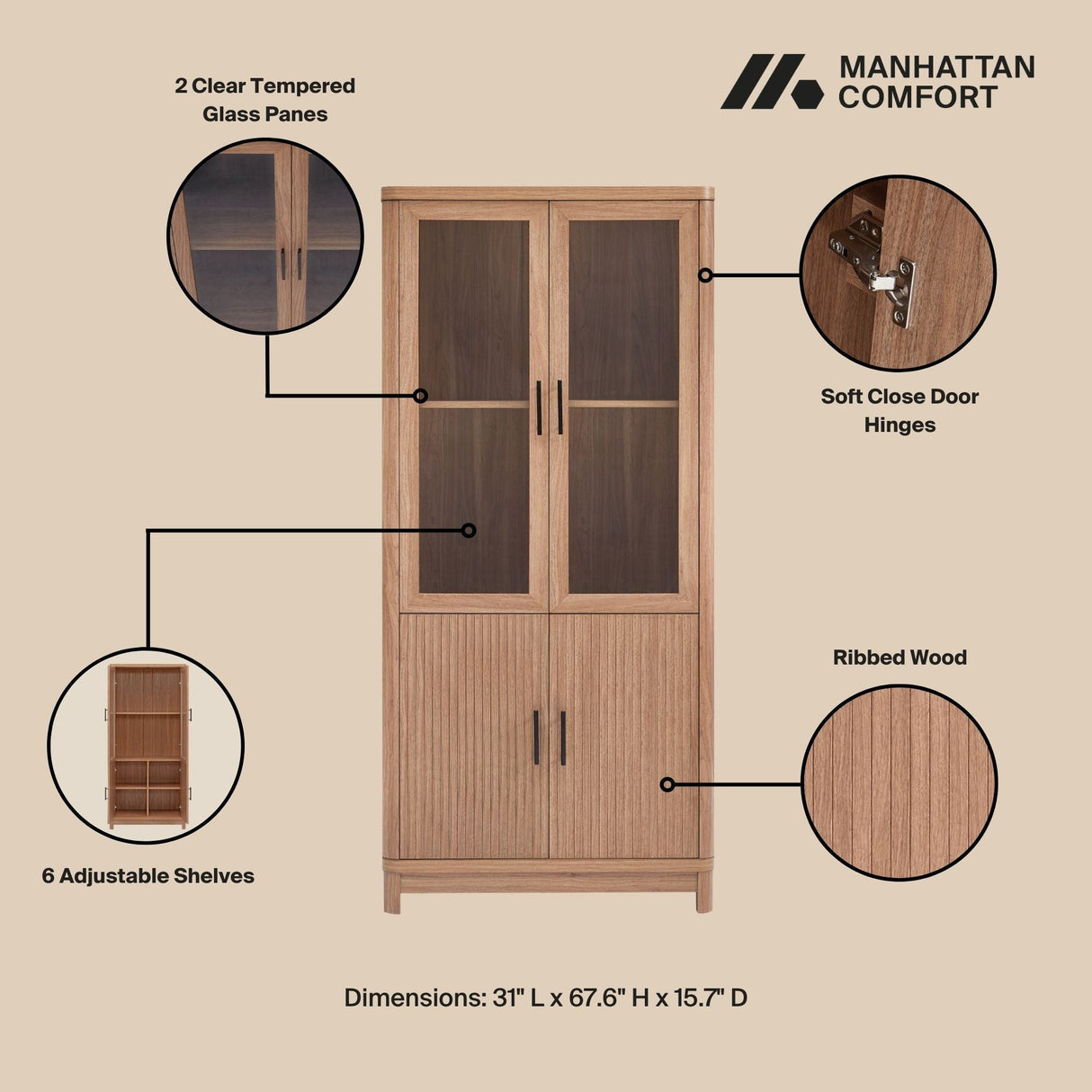 Jodie Bookcase in Maple by Manhattan Comfort at Eve Furniture