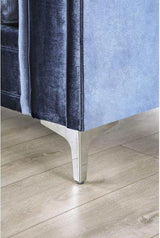 Jodie Satin Blue & Silver Stationary Sofa & Loveseat by Furniture of America at Eve Furniture