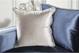 Jodie Satin Blue & Silver Stationary Sofa & Loveseat by Furniture of America at Eve Furniture