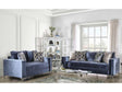 Jodie Satin Blue & Silver Stationary Sofa & Loveseat by Furniture of America at Eve Furniture