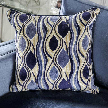 Jodie Satin Blue & Silver Stationary Sofa & Loveseat by Furniture of America at Eve Furniture