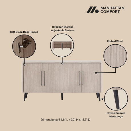 Jodie Sideboard in Whitewashed Oak by Manhattan Comfort at Eve Furniture