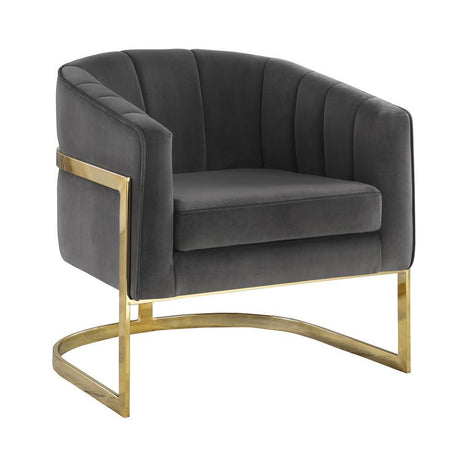 Joey Dark Gray/Gold Tufted Barrel Accent Chair by Coaster at Eve Furniture