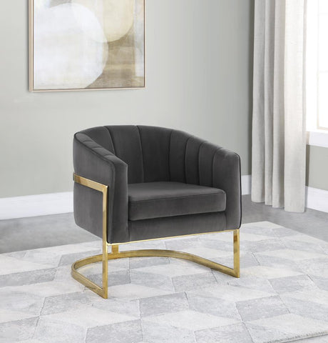 Joey Dark Gray/Gold Tufted Barrel Accent Chair by Coaster at Eve Furniture
