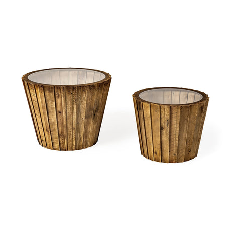 John Paul (Set of 2) Brown Wood W/ Glass Accent Tables by Mercana at Eve Furniture