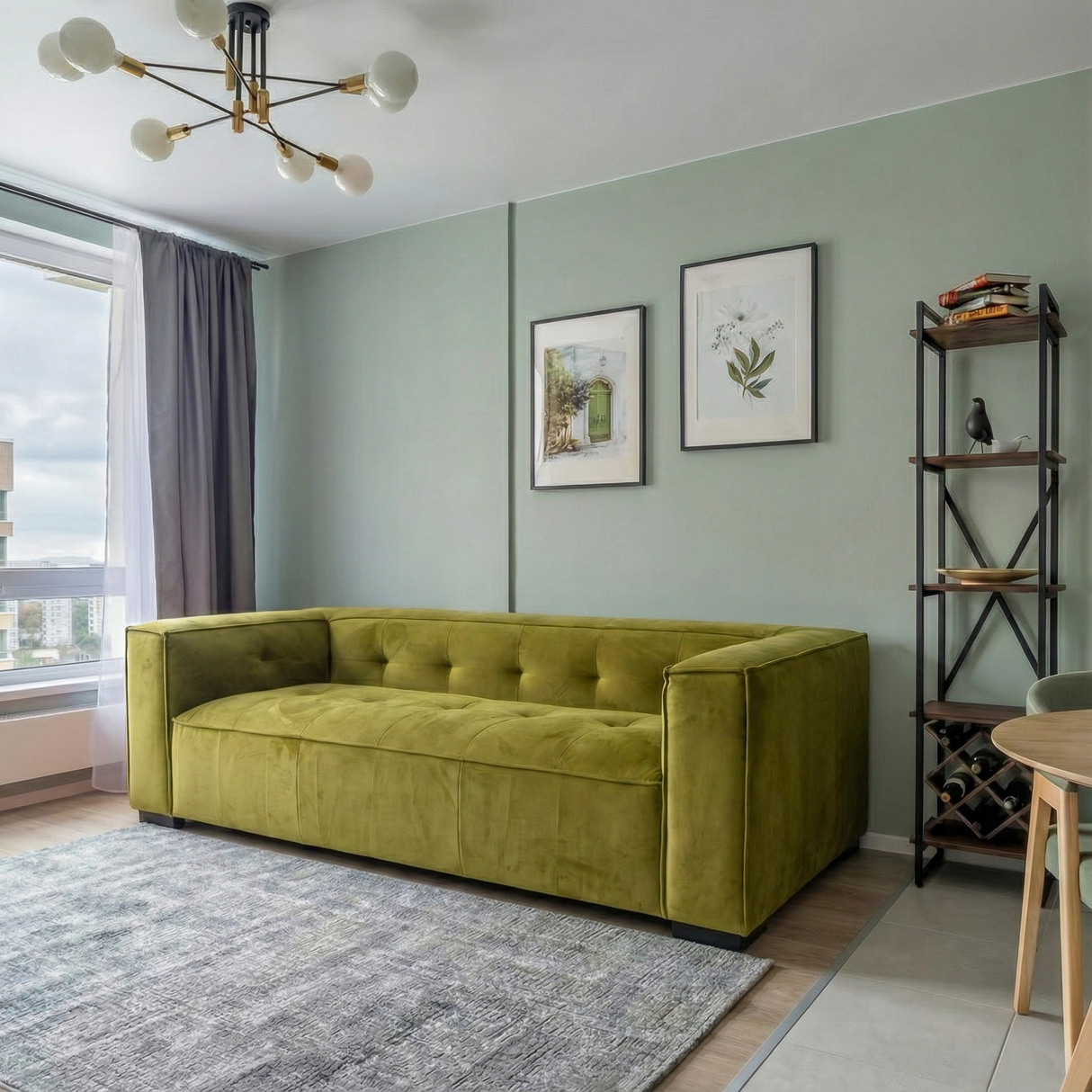 Johnston Olive Green Velvet Sofa by Ashcroft Furniture at Eve Furniture