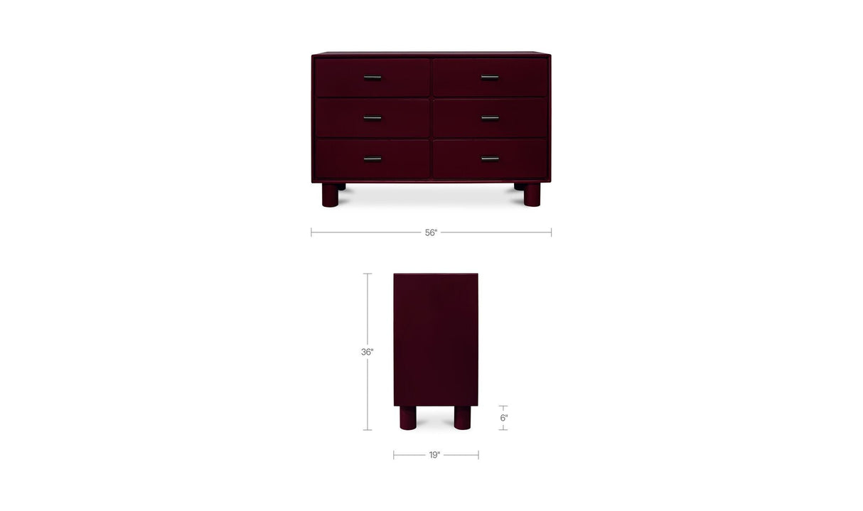 Jolene 6 Drawer Dresser Deep Red by Moe's Home at Eve Furniture