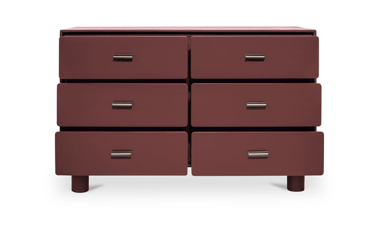 Jolene 6 Drawer Dresser Deep Red by Moe's Home at Eve Furniture