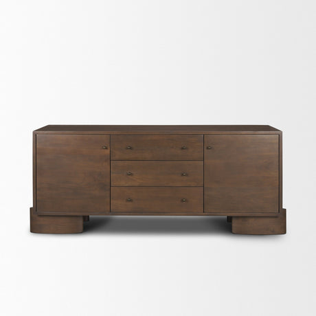 Jonan Dark Brown Wood w/ Dark Aged Brass 2 Door 3 Drawer Sideboard by Mercana at Eve Furniture