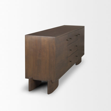 Jonan Dark Brown Wood w/ Dark Aged Brass 2 Door 3 Drawer Sideboard by Mercana at Eve Furniture