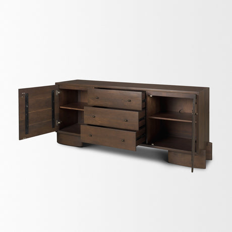 Jonan Dark Brown Wood w/ Dark Aged Brass 2 Door 3 Drawer Sideboard by Mercana at Eve Furniture