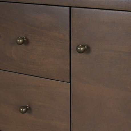 Jonan Dark Brown Wood w/ Dark Aged Brass 2 Door 3 Drawer Sideboard by Mercana at Eve Furniture