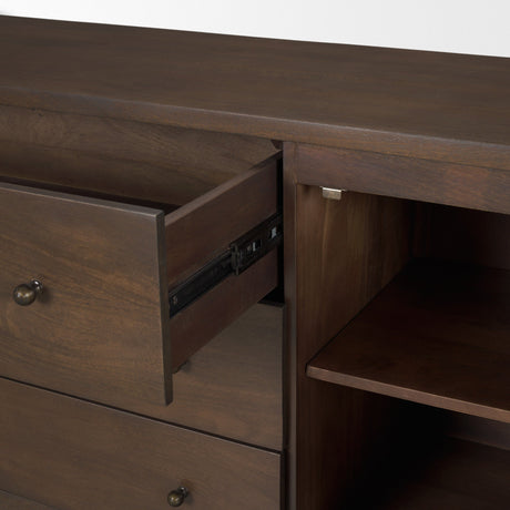 Jonan Dark Brown Wood w/ Dark Aged Brass 2 Door 3 Drawer Sideboard by Mercana at Eve Furniture