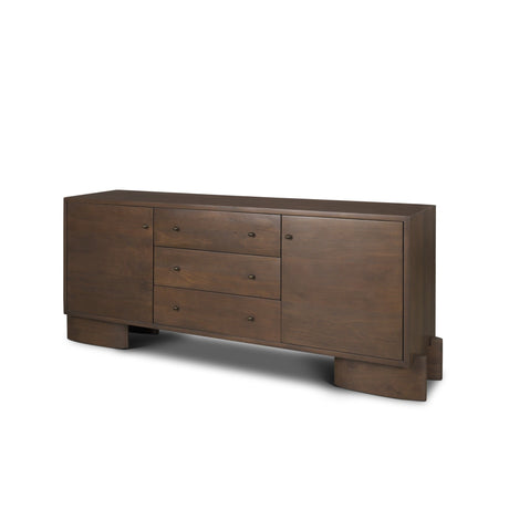 Jonan Dark Brown Wood w/ Dark Aged Brass 2 Door 3 Drawer Sideboard by Mercana at Eve Furniture