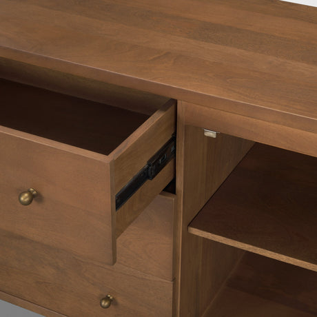 Jonan Medium Brown Wood w/ Dark Aged Brass 2 Door 3 Drawer Sideboard by Mercana at Eve Furniture