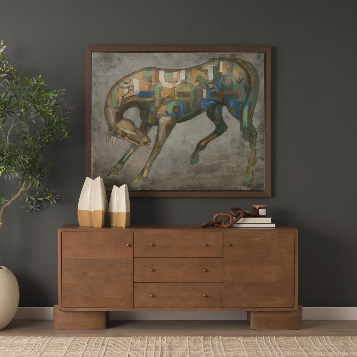 Jonan Medium Brown Wood w/ Dark Aged Brass 2 Door 3 Drawer Sideboard by Mercana at Eve Furniture