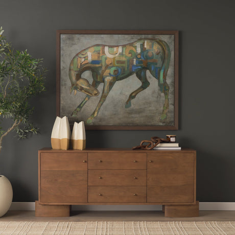 Jonan Medium Brown Wood w/ Dark Aged Brass 2 Door 3 Drawer Sideboard by Mercana at Eve Furniture