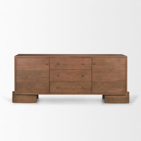 Jonan Medium Brown Wood w/ Dark Aged Brass 2 Door 3 Drawer Sideboard by Mercana at Eve Furniture