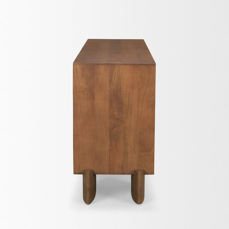 Jonan Medium Brown Wood w/ Dark Aged Brass 2 Door 3 Drawer Sideboard by Mercana at Eve Furniture