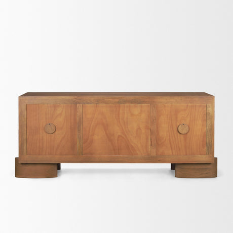 Jonan Medium Brown Wood w/ Dark Aged Brass 2 Door 3 Drawer Sideboard by Mercana at Eve Furniture