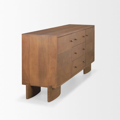 Jonan Medium Brown Wood w/ Dark Aged Brass 2 Door 3 Drawer Sideboard by Mercana at Eve Furniture