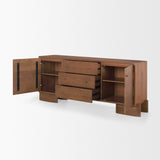 Jonan Medium Brown Wood w/ Dark Aged Brass 2 Door 3 Drawer Sideboard by Mercana at Eve Furniture