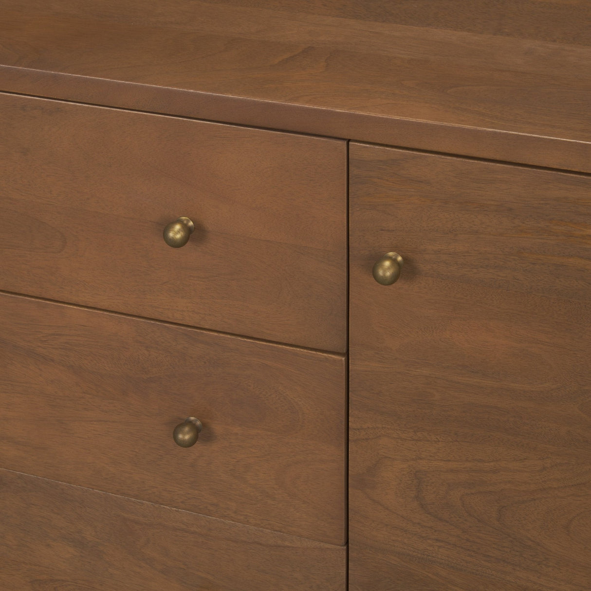 Jonan Medium Brown Wood w/ Dark Aged Brass 2 Door 3 Drawer Sideboard by Mercana at Eve Furniture