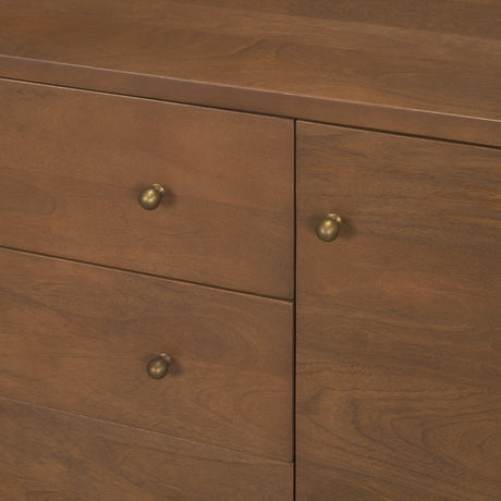 Jonan Medium Brown Wood w/ Dark Aged Brass 2 Door 3 Drawer Sideboard by Mercana at Eve Furniture