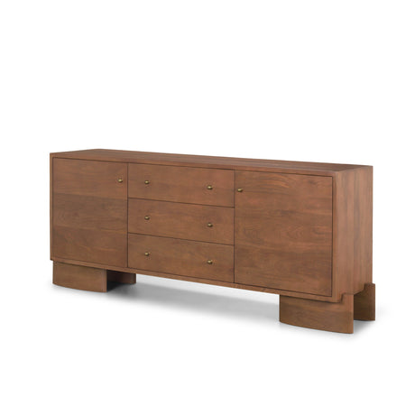 Jonan Medium Brown Wood w/ Dark Aged Brass 2 Door 3 Drawer Sideboard by Mercana at Eve Furniture