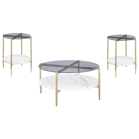Jonelle Gold 3-Piece Round Coffee and End Table Set by Coaster at Eve Furniture