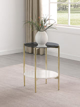 Jonelle Gold Round Glass Top End Table White Marble Shelf by Coaster at Eve Furniture