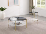 Jonelle Round Glass Top Coffee Table White Marble Shelf Gold by Coaster at Eve Furniture